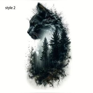 Forest Cat Waterproof Decal Car, Motorcycle, Laptop, Window, Helmet Grayscale